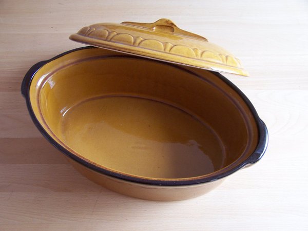 Terrine aus Keramik (Naturton) mit Deckel zum Kochen und Backen 36 cm lang